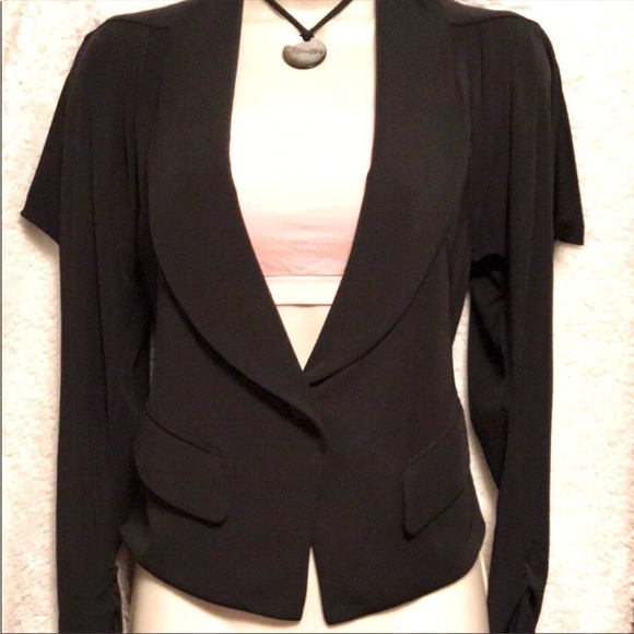 ARYN K Black peplum deep V-neck blazer jacket Size Small - Picture 11 of 11